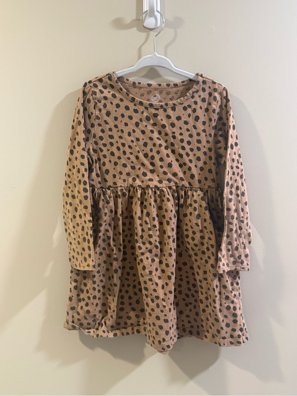 wonder nation Brown Polka Dot Long Sleeve Kids Dress